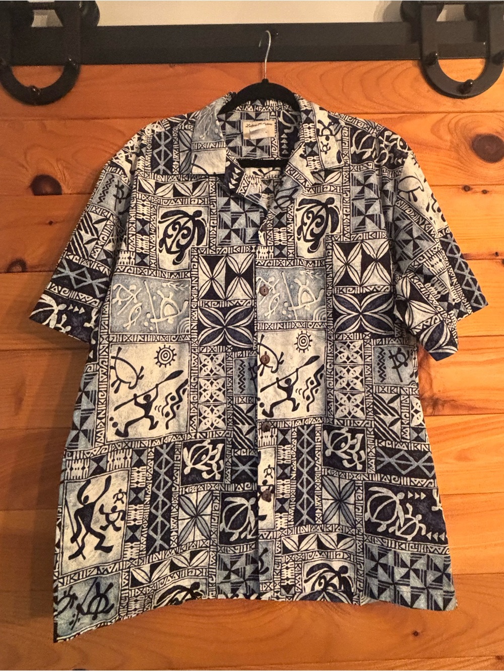 Leilani Collections Blue White Black Cotton AUTHENTIC Hawaiian Shirt Mens XL